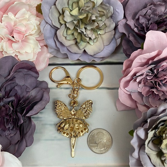 Gold Crystal Angel Fairy Keychain Charm - Picture 8 of 10